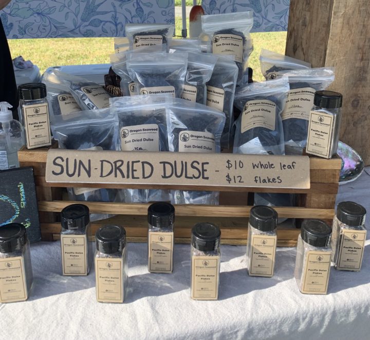 Selling dried dulse at farmers market